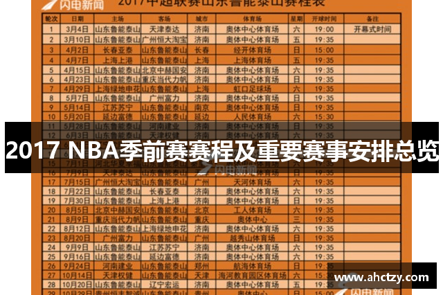 2017 NBA季前赛赛程及重要赛事安排总览